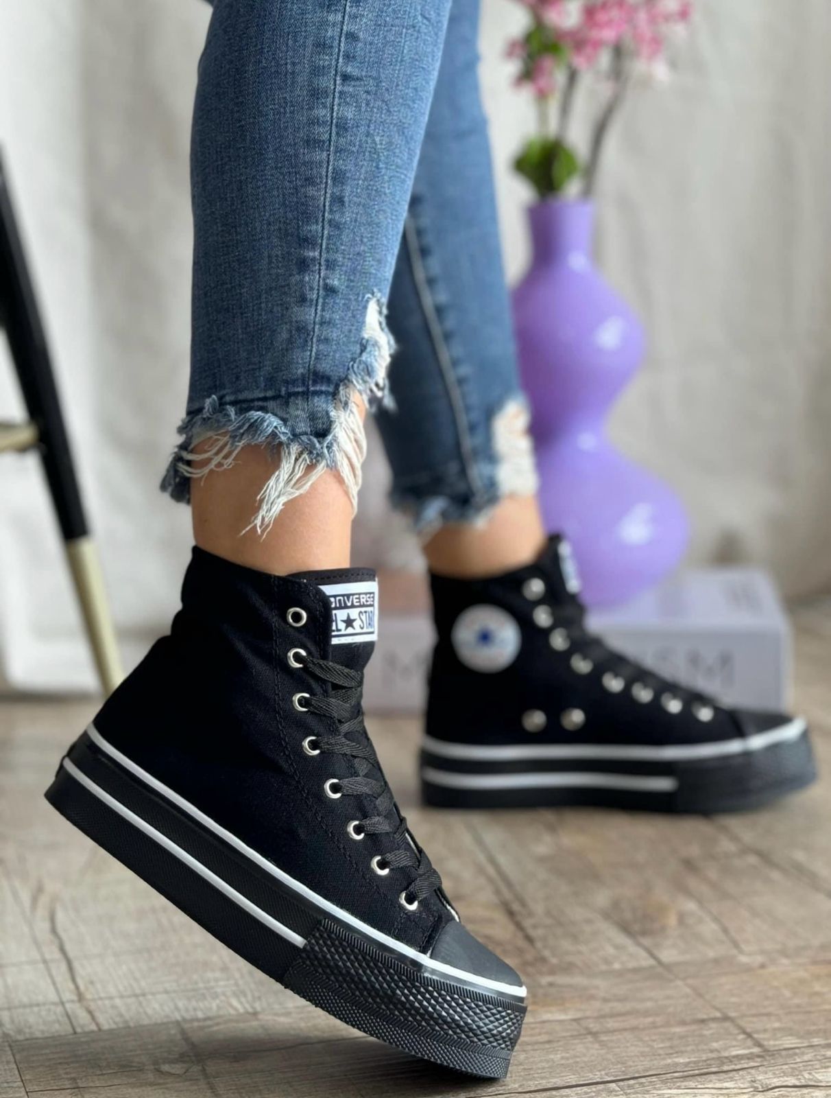 CONVERSE PLATAFORMA BOTA NEGRO