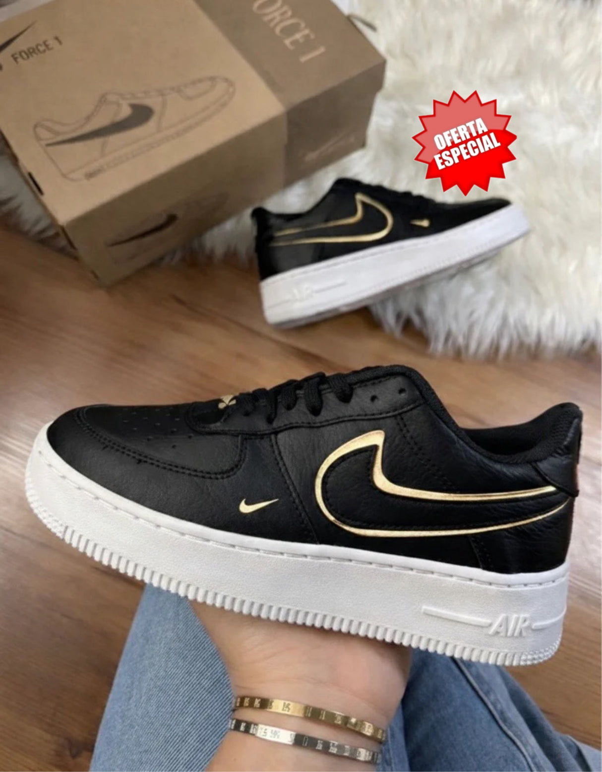 AF1 NEGRO BLANCO ORO_